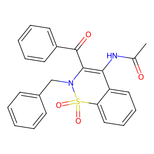 N-[2-benzyl-1,1-dioxido-3-(phenylcarbonyl)-2H-1,2-benzothiazin-4-yl]acetamide structure