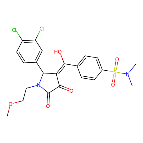 4-(2-(3,4-dichlorophenyl)-4-hydroxy-1-(2-methoxyethyl)-5-oxo-2,5-dihydro-1H-pyrrole-3-carbonyl)-N,N-dimethylbenzenesulfonamide structure