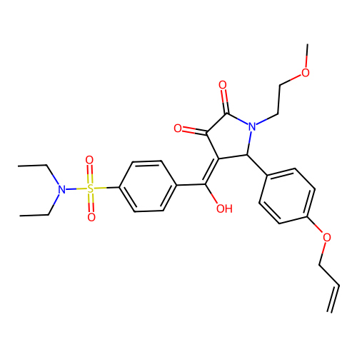 4-(2-(4-(allyloxy)phenyl)-4-hydroxy-1-(2-methoxyethyl)-5-oxo-2,5-dihydro-1H-pyrrole-3-carbonyl)-N,N-diethylbenzenesulfonamide structure