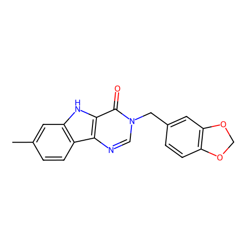 3-(1,3-benzodioxol-5-ylmethyl)-7-methyl-5H-pyrimido[5,4-b]indol-4-one structure