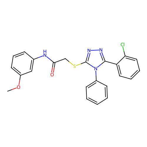 2-[[5-(2-chlorophenyl)-4-phenyl-1,2,4-triazol-3-yl]sulfanyl]-N-(3-methoxyphenyl)acetamide structure