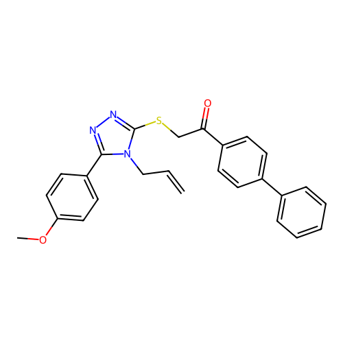 2-[[5-(4-methoxyphenyl)-4-prop-2-enyl-1,2,4-triazol-3-yl]sulfanyl]-1-(4-phenylphenyl)ethanone structure