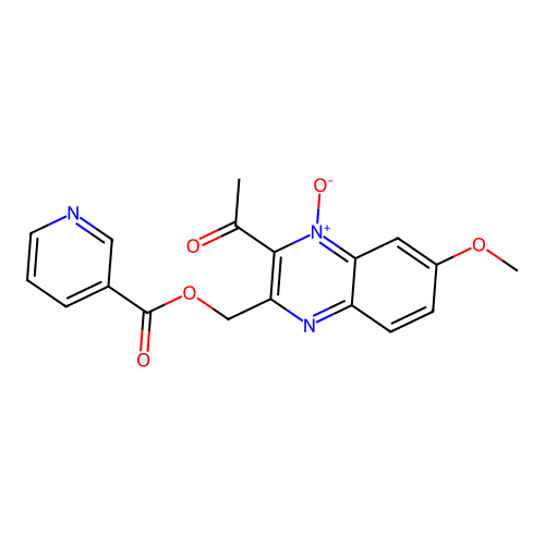 2-Acetyl-7-methoxy-3-((nicotinoyloxy)methyl)quinoxaline 1-oxide structure