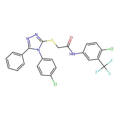 2-[[4-(4-chlorophenyl)-5-phenyl-1,2,4-triazol-3-yl]sulfanyl]-N-[4-chloro-3-(trifluoromethyl)phenyl]acetamide structure