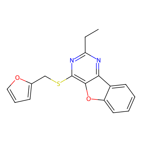 2-Ethyl-4-[(furan-2-ylmethyl)sulfanyl][1]benzofuro[3,2-d]pyrimidine structure