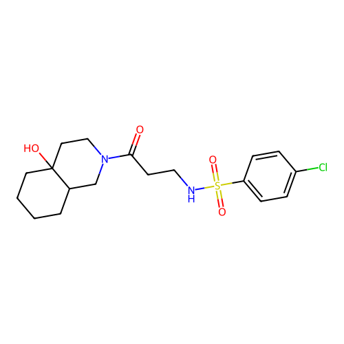 4-chloro-N-(3-(4a-hydroxyoctahydroisoquinolin-2(1H)-yl)-3-oxopropyl)benzenesulfonamide structure