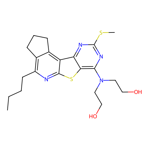 2,2'-((4-butyl-9-(methylthio)-2,3-dihydro-1H-cyclopenta[4',5']pyrido[3',2':4,5]thieno[3,2-d]pyrimidin-7-yl)azanediyl)diethanol structure