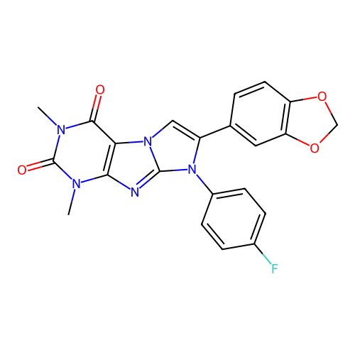 7-(1,3-benzodioxol-5-yl)-6-(4-fluorophenyl)-2,4-dimethylpurino[7,8-a]imidazole-1,3-dione structure