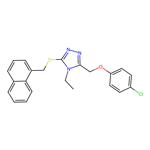 3-((4-chlorophenoxy)methyl)-4-ethyl-5-((naphthalen-1-ylmethyl)thio)-4H-1,2,4-triazole structure