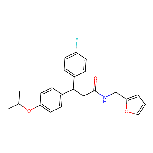 3-(4-fluorophenyl)-N-(furan-2-ylmethyl)-3-[4-(propan-2-yloxy)phenyl]propanamide structure