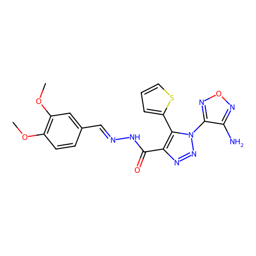 (E)-1-(4-amino-1,2,5-oxadiazol-3-yl)-N'-(3,4-dimethoxybenzylidene)-5-(thiophen-2-yl)-1H-1,2,3-triazole-4-carbohydrazide structure