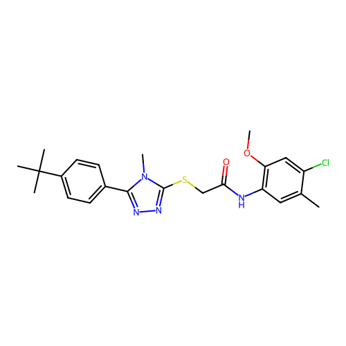 2-{[5-(4-tert-butylphenyl)-4-methyl-4H-1,2,4-triazol-3-yl]sulfanyl}-N-(4-chloro-2-methoxy-5-methylphenyl)acetamide structure