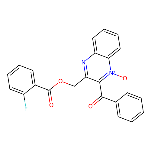 2-Benzoyl-3-(((2-fluorobenzoyl)oxy)methyl)quinoxaline 1-oxide structure