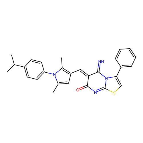 (6Z)-6-({2,5-dimethyl-1-[4-(propan-2-yl)phenyl]-1H-pyrrol-3-yl}methylidene)-5-imino-3-phenyl-5,6-dihydro-7H-[1,3]thiazolo[3,2-a]pyrimidin-7-one structure