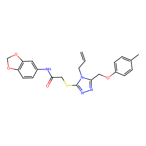 2-((4-allyl-5-((p-tolyloxy)methyl)-4H-1,2,4-triazol-3-yl)thio)-N-(benzo[d][1,3]dioxol-5-yl)acetamide structure