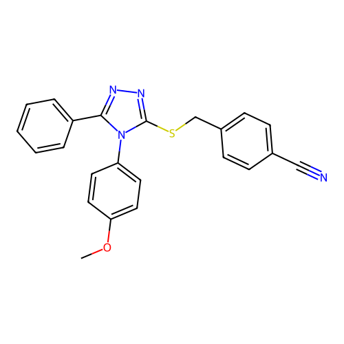 4-[[4-(4-methoxyphenyl)-5-phenyl-1,2,4-triazol-3-yl]sulfanylmethyl]benzonitrile structure