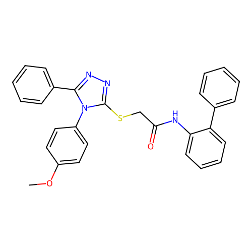2-[[4-(4-methoxyphenyl)-5-phenyl-1,2,4-triazol-3-yl]sulfanyl]-N-(2-phenylphenyl)acetamide structure