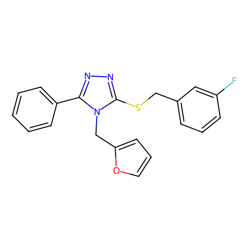 3-[(3-Fluorophenyl)methylthio]-4-(2-furylmethyl)-5-phenyl-1,2,4-triazole structure