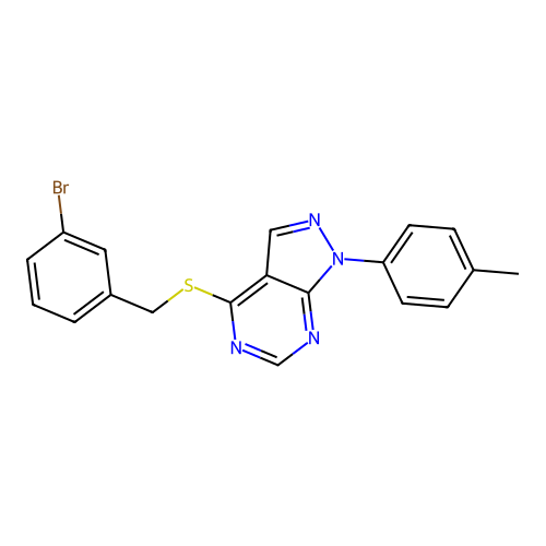 4-[(3-bromobenzyl)sulfanyl]-1-(4-methylphenyl)-1H-pyrazolo[3,4-d]pyrimidine structure