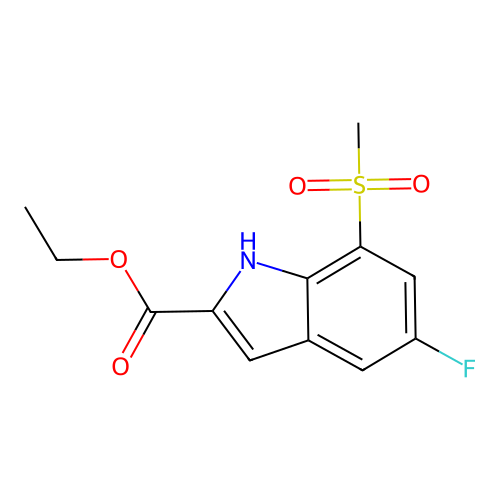 Ethyl 5-fluoro-7-(methylsulfonyl)-1H-indole-2-carboxylate structure