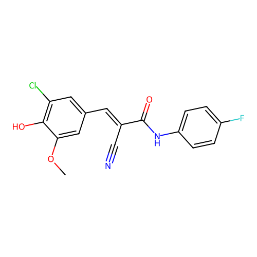 3-(3-chloro-4-hydroxy-5-methoxyphenyl)-2-cyano-N-(4-fluorophenyl)prop-2-enamide structure
