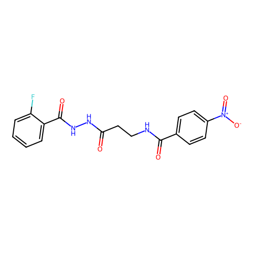 N-[3-[2-(2-fluorobenzoyl)hydrazinyl]-3-oxopropyl]-4-nitrobenzamide structure