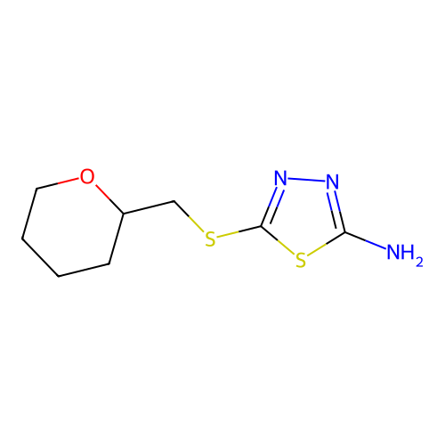 5-(((Tetrahydro-2H-pyran-2-yl)methyl)thio)-1,3,4-thiadiazol-2-amine structure