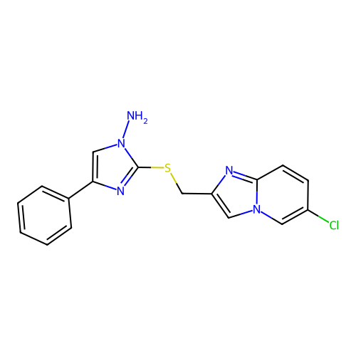 2-[([6-hloroimidazo[1,2-a]pyridin-2-yl]methyl)sulfanyl]-4-phenyl-1H-imidazol-1-amine structure