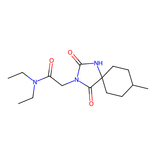 N,N-diethyl-2-(8-methyl-2,4-dioxo-1,3-diazaspiro[4.5]decan-3-yl)acetamide structure