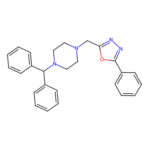 1-(Diphenylmethyl)-4-[(5-phenyl-1,3,4-oxadiazol-2-yl)methyl]piperazine structure