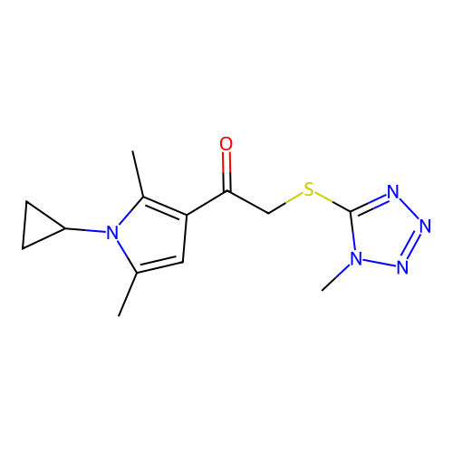 1-(1-cyclopropyl-2,5-dimethylpyrrol-3-yl)-2-(1-methyltetrazol-5-yl)sulfanylethanone structure