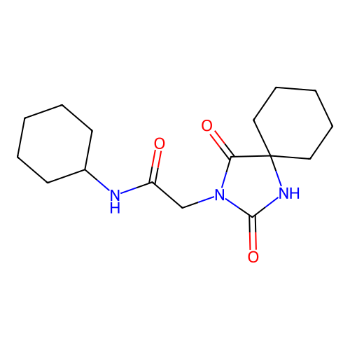 N-cyclohexyl-2-(2,4-dioxo-1,3-diazaspiro[4.5]dec-3-yl)acetamide structure