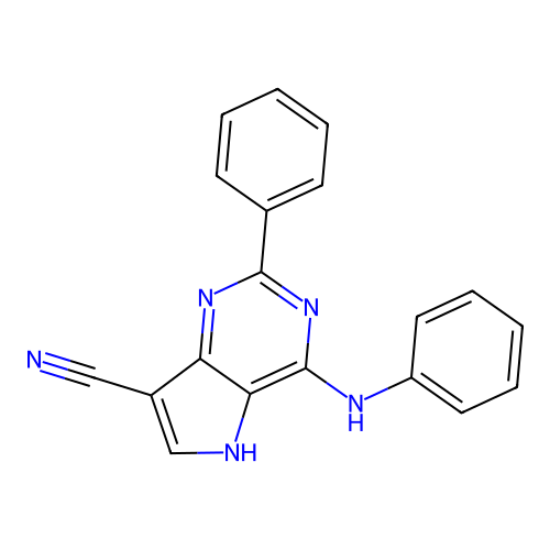 5H-Pyrrolo(3,2-d)pyrimidine-7-carbonitrile, 2-phenyl-4-(phenylamino)- structure