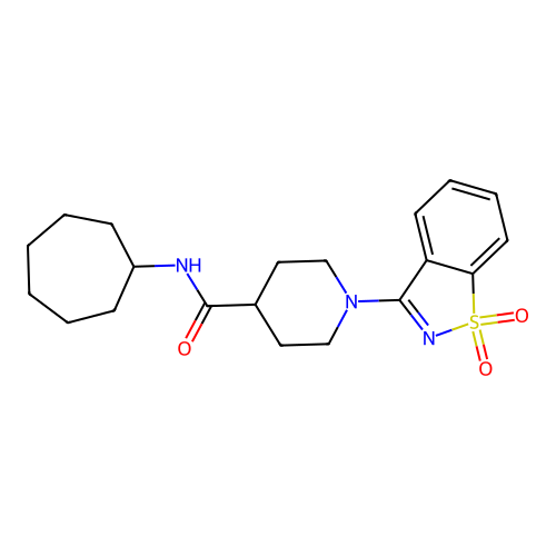 N-Cycloheptyl-1-(1,1-dioxido-1,2-benzisothiazol-3-yl)-4-piperidinecarboxamide structure
