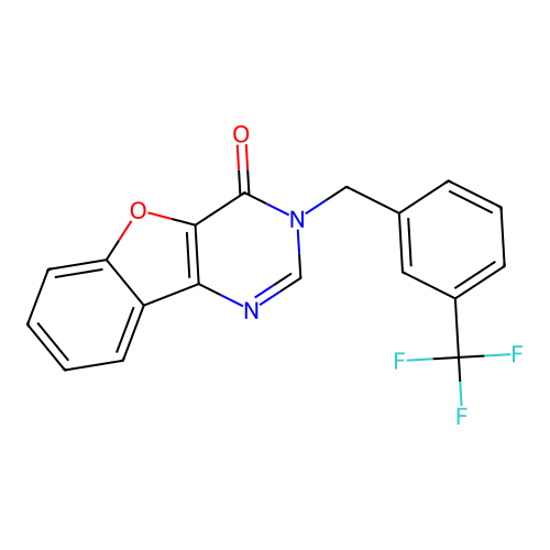 3-[3-(trifluoromethyl)benzyl][1]benzofuro[3,2-d]pyrimidin-4(3H)-one structure