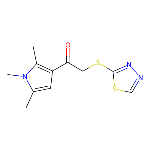 2-((1,3,4-Thiadiazol-2-yl)thio)-1-(1,2,5-trimethyl-1h-pyrrol-3-yl)ethan-1-one structure