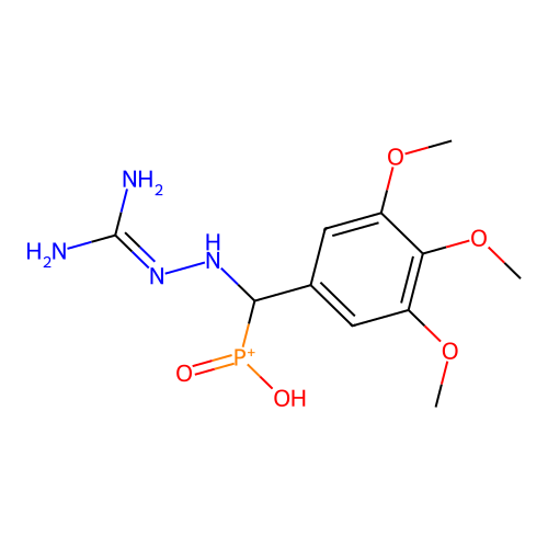 [[2-(diaminomethylidene)hydrazinyl]-(3,4,5-trimethoxyphenyl)methyl]-hydroxy-oxophosphanium structure