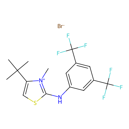 4-(tert-butyl)-2-[3,5-di(trifluoromethyl)anilino]-3-methyl-1,3-thiazol-3-ium bromide structure