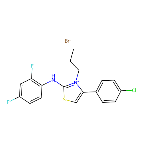4-(4-Chlorophenyl)-2-(2,4-difluoroanilino)-3-propyl-1,3-thiazol-3-ium bromide structure