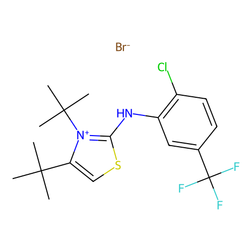 3,4-di(tert-butyl)-2-[2-chloro-5-(trifluoromethyl)anilino]-1,3-thiazol-3-ium bromide structure