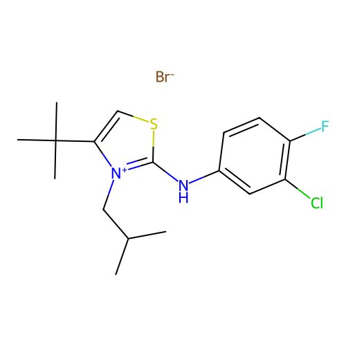 4-(Tert-butyl)-2-(3-chloro-4-fluoroanilino)-3-isobutyl-1,3-thiazol-3-ium bromide structure