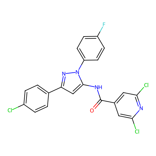 2,6-Dichloro-N-[3-(4-chlorophenyl)-1-(4-fluorophenyl)-1H-pyrazol-5-yl]isonicotinamide structure