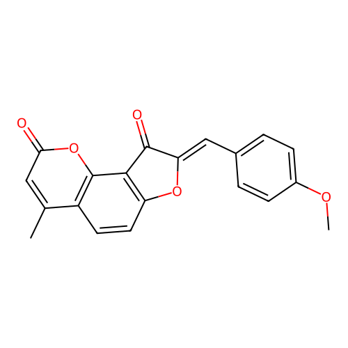 (Z)-8-(4-methoxybenzylidene)-4-methyl-2H-furo[2,3-h]chromene-2,9(8H)-dione structure