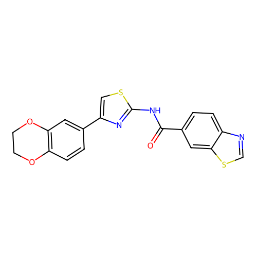 N-[4-(2,3-dihydro-1,4-benzodioxin-6-yl)-1,3-thiazol-2-yl]-1,3-benzothiazole-6-carboxamide structure