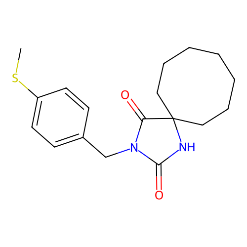 3-[(4-Methylsulfanylphenyl)methyl]-1,3-diazaspiro[4.7]dodecane-2,4-dione structure