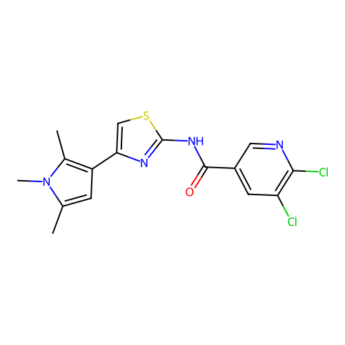 5,6-dichloro-N-[4-(1,2,5-trimethylpyrrol-3-yl)-1,3-thiazol-2-yl]pyridine-3-carboxamide structure