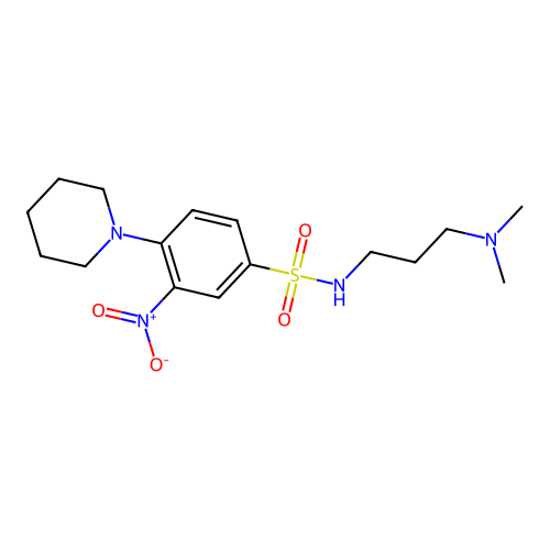 N-[3-(dimethylamino)propyl]-3-nitro-4-(piperidin-1-yl)benzene-1-sulfonamide structure