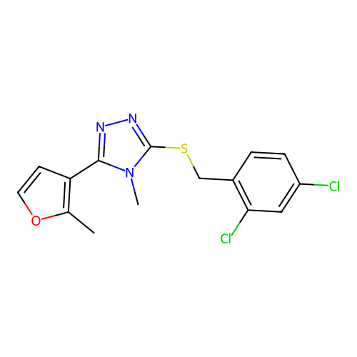 3-[[(2,4-dichlorophenyl)methyl]thio]-4-methyl-5-(2-methyl-3-furanyl)-4H-1,2,4-Triazole structure