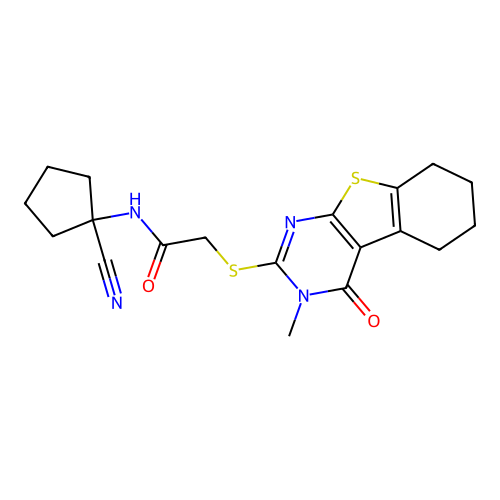 N-(1-cyanocyclopentyl)-2-({4-methyl-3-oxo-8-thia-4,6-diazatricyclo[7.4.0.0,2,7]trideca-1(9),2(7),5-trien-5-yl}sulfanyl)acetamide structure