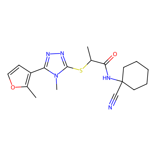 N-(1-cyanocyclohexyl)-2-[[4-methyl-5-(2-methylfuran-3-yl)-1,2,4-triazol-3-yl]sulfanyl]propanamide structure